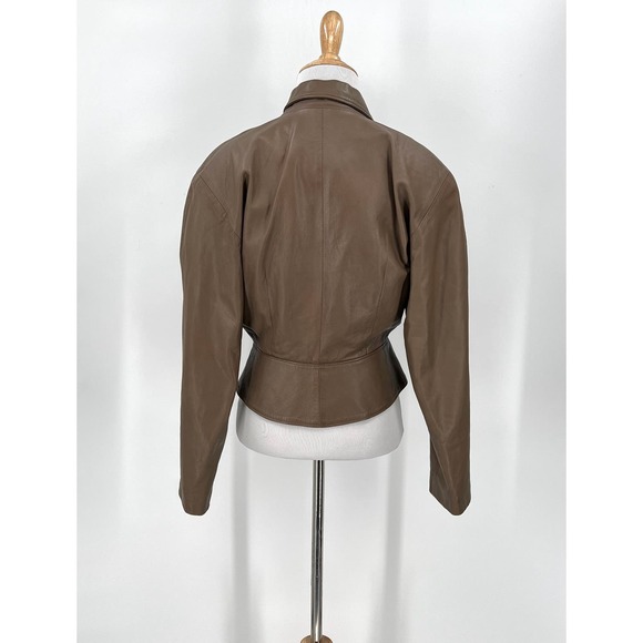VINTAGE 80s Leather Jacket Womens Small Taupe Brown Cropped Julio De Rodriguez - Picture 2 of 16
